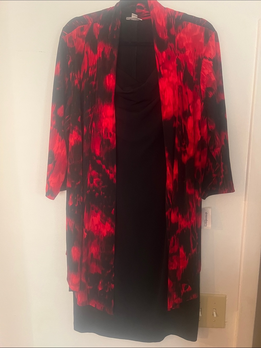 dressbarn Red and Black Jacket attached dress